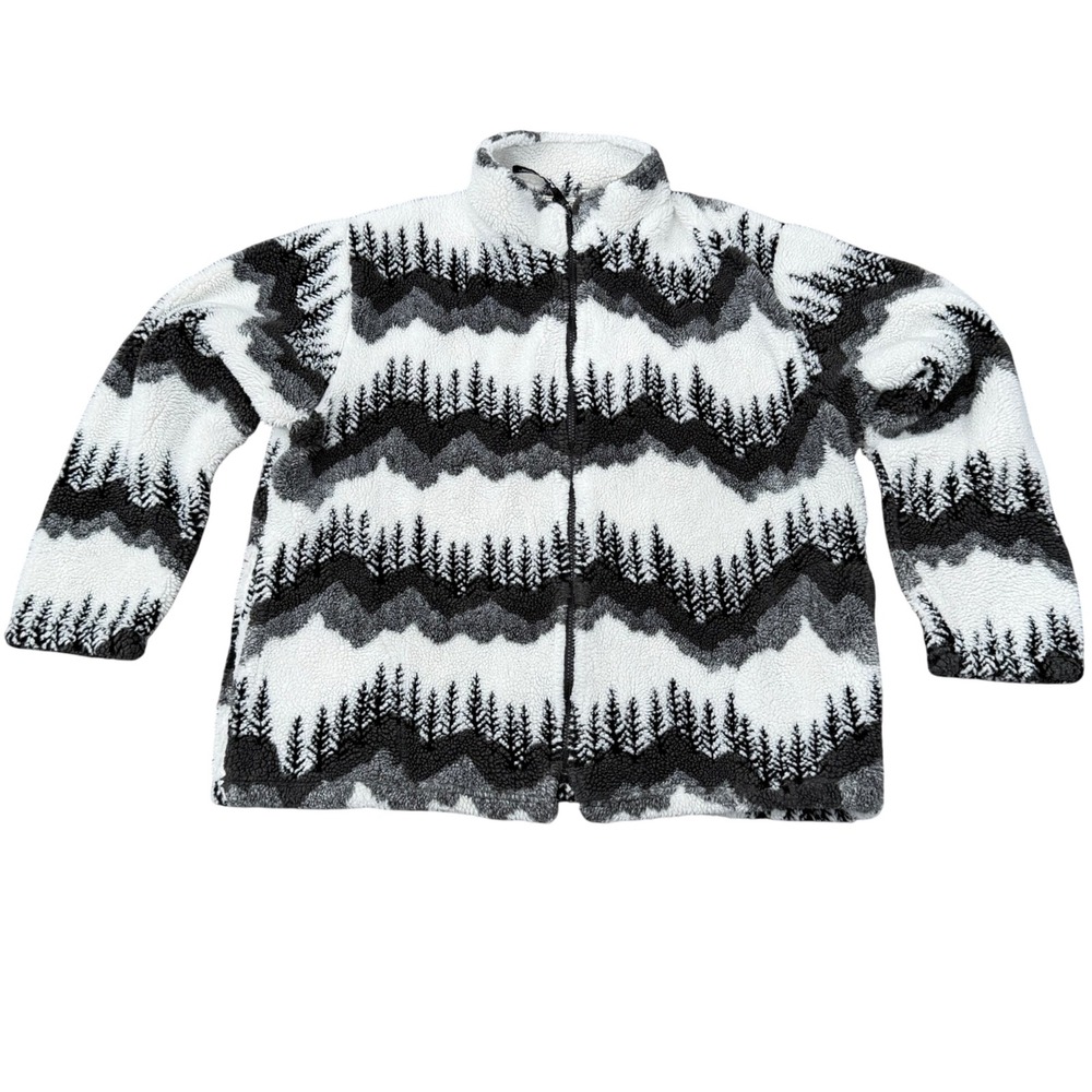 Black Mountain Outdoor Sherpa Fleece Jacket XL Black White Forest Zip Cozy
